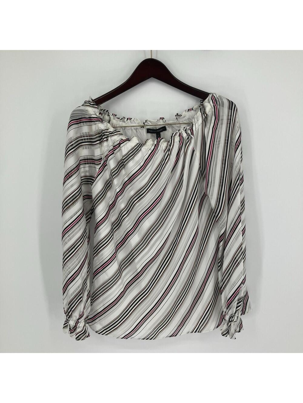 WHITE HOUSE BLACK MARKET Women's L Large Striped Long Sleeve Off Shoulder Blouse